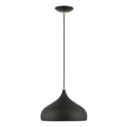 Amador 11.75" Pendant in Textured Black with Antique Brass Accents