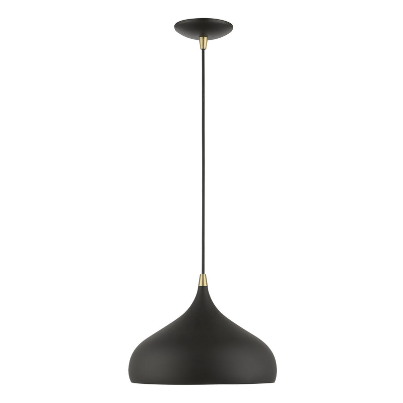 Amador 11.75" Pendant in Textured Black with Antique Brass Accents