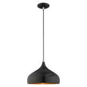 Amador 11.75" Pendant in Shiny Black with Polished Chrome Accents