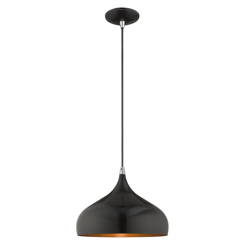 Amador 11.75" Pendant in Shiny Black with Polished Chrome Accents