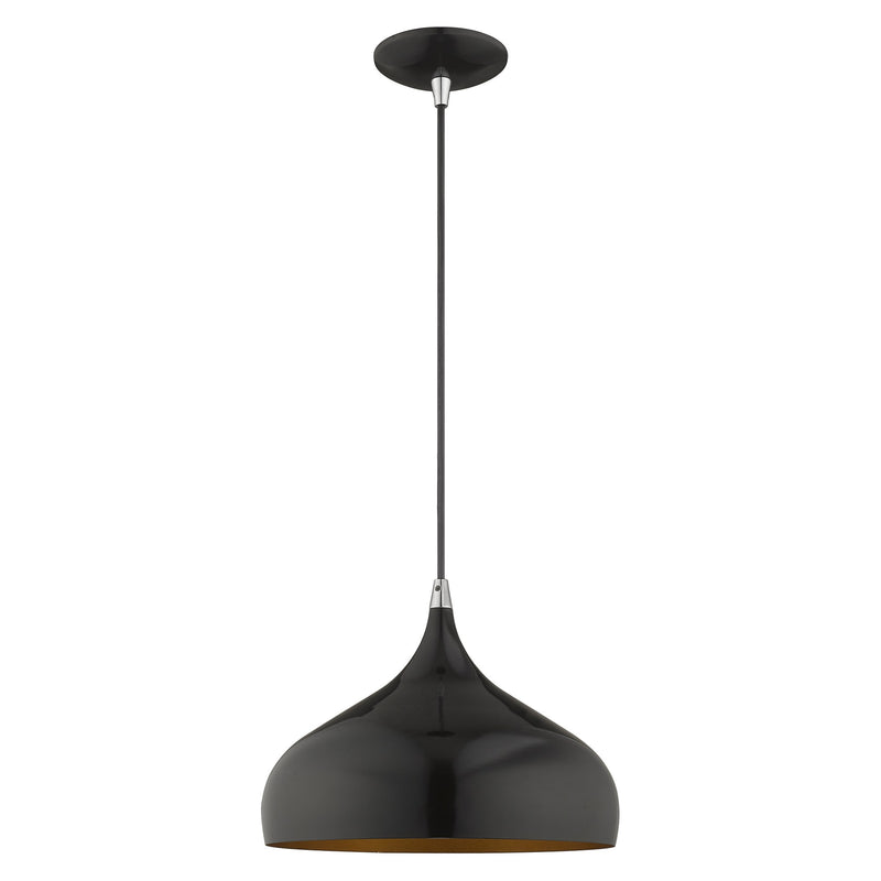 Amador 11.75" Pendant in Shiny Black with Polished Chrome Accents