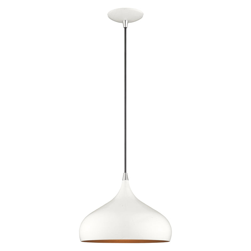 Amador 11.75" Pendant in Shiny White with Polished Chrome Accents