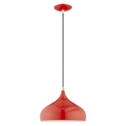 Amador 11.75" Pendant in Shiny Red with Polished Chrome Accents