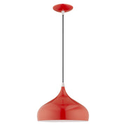 Amador 11.75" Pendant in Shiny Red with Polished Chrome Accents