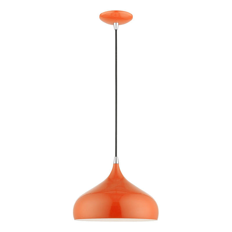 Amador 11.75" Pendant in Shiny Orange with Polished Chrome Accents