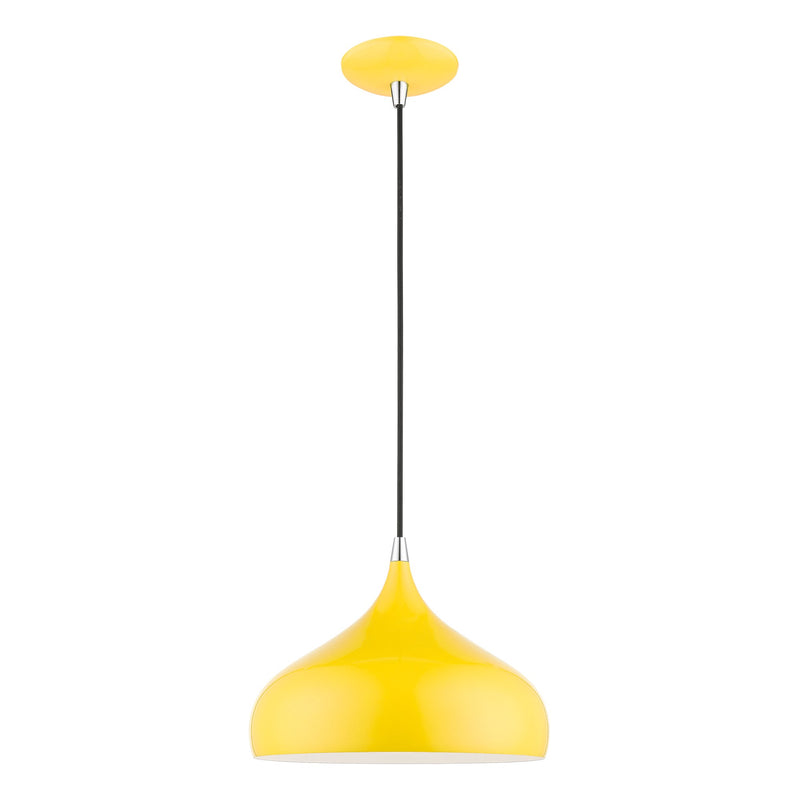 Amador 11.75" Pendant in Shiny Yellow with Polished Chrome Accents