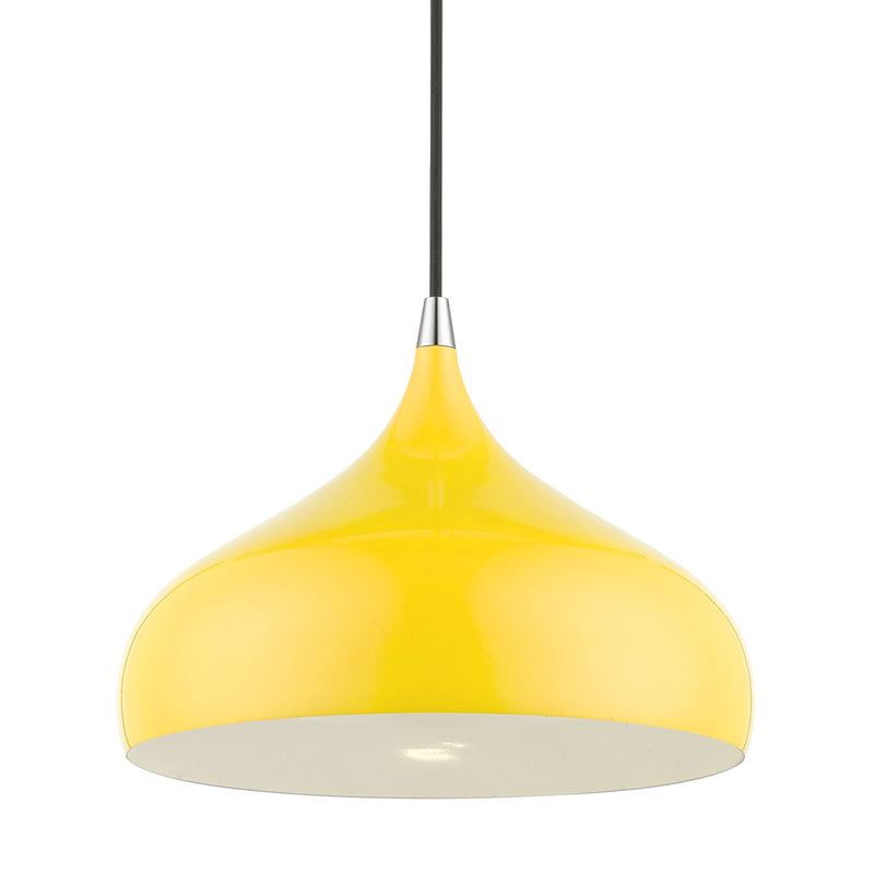 Amador 11.75" Pendant in Shiny Yellow with Polished Chrome Accents