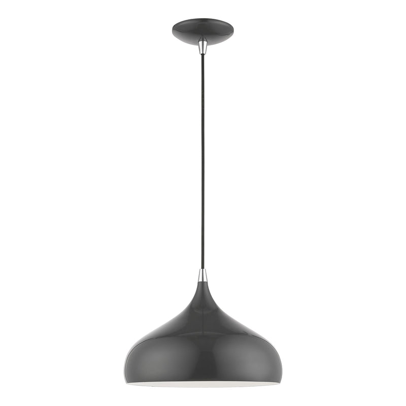 Amador 11.75" Pendant in Shiny Dark Gray with Polished Chrome Accents