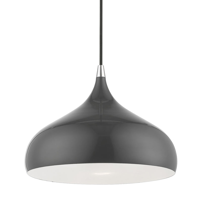Amador 11.75" Pendant in Shiny Dark Gray with Polished Chrome Accents
