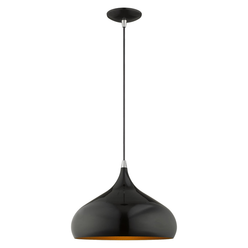 Amador 13.75" Pendant in Shiny Black with Polished Chrome Accents