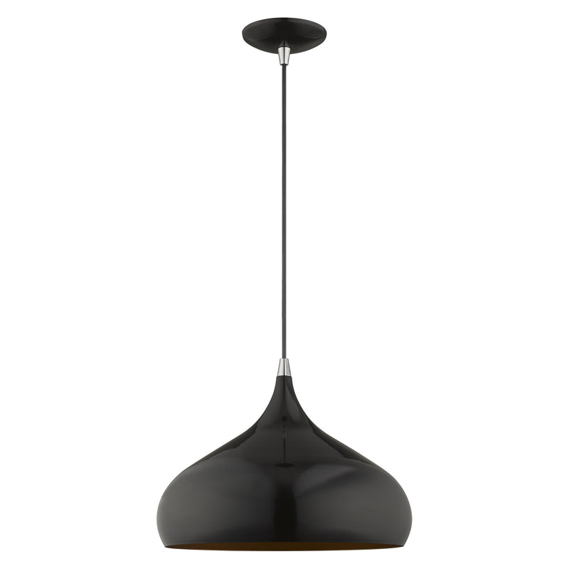 Amador 13.75" Pendant in Shiny Black with Polished Chrome Accents