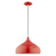 Amador 13.75" Pendant in Shiny Red with Polished Chrome Accents