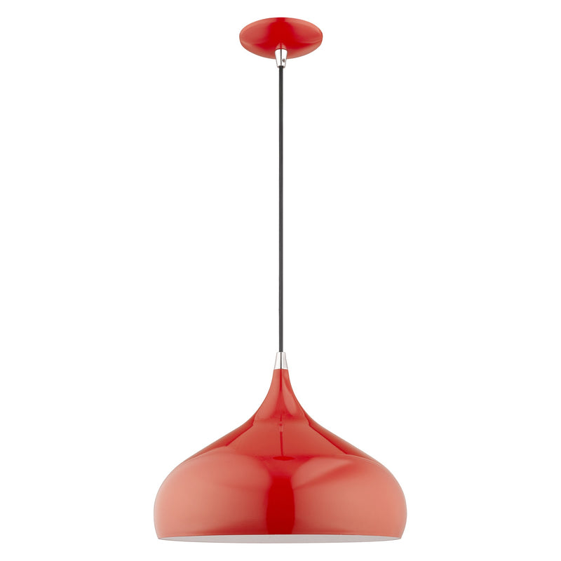 Amador 13.75" Pendant in Shiny Red with Polished Chrome Accents