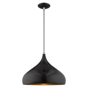 Amador 15.75" Pendant in Shiny Black with Polished Chrome Accents