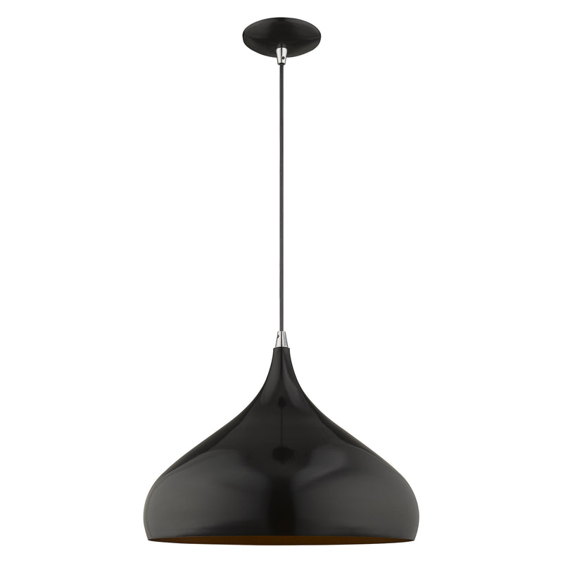 Amador 15.75" Pendant in Shiny Black with Polished Chrome Accents