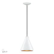 Geneva Mini Cone Pendant in White with Brushed Nickel Accents
