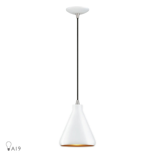 Geneva Mini Cone Pendant in White with Brushed Nickel Accents