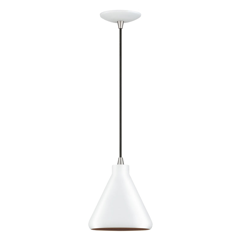 Geneva Mini Cone Pendant in White with Brushed Nickel Accents