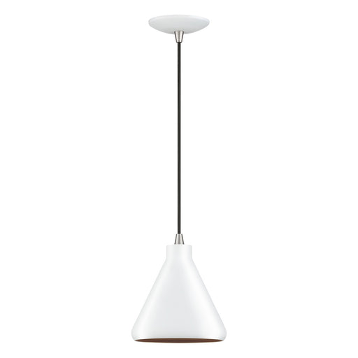 Geneva Mini Cone Pendant in White with Brushed Nickel Accents