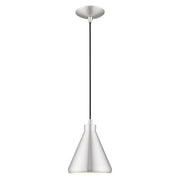 Geneva Mini Cone Pendant in Brushed Aluminum with Polished Chrome Accents