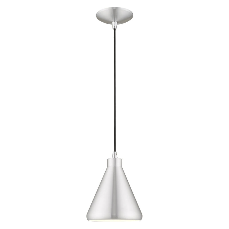 Geneva Mini Cone Pendant in Brushed Aluminum with Polished Chrome Accents