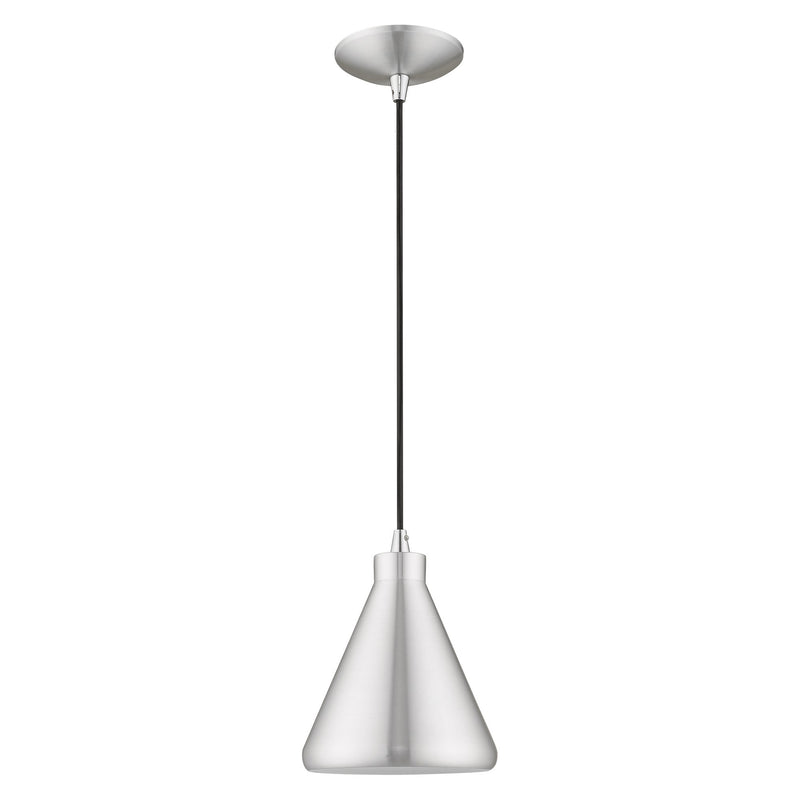 Geneva Mini Cone Pendant in Brushed Aluminum with Polished Chrome Accents