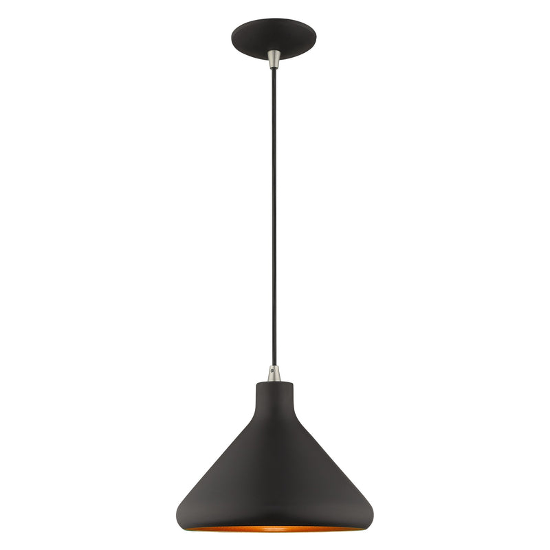 Geneva 10.5" Cone Pendant in Black with Brushed Nickel Accents