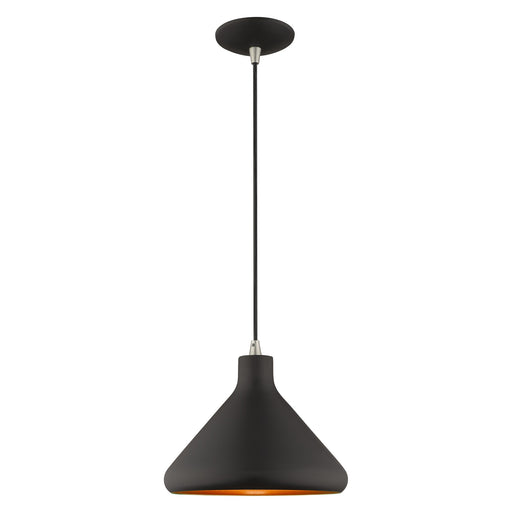 Geneva 10.5" Cone Pendant in Black with Brushed Nickel Accents