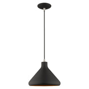 Geneva 10.5" Cone Pendant in Black with Brushed Nickel Accents
