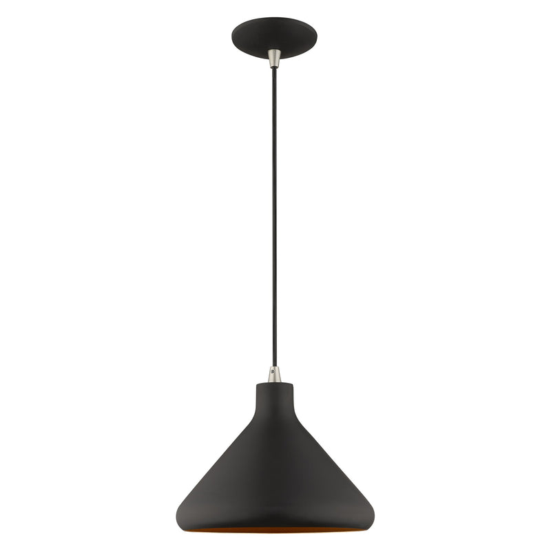 Geneva 10.5" Cone Pendant in Black with Brushed Nickel Accents