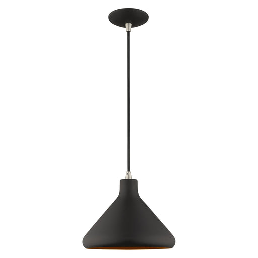 Geneva 10.5" Cone Pendant in Black with Brushed Nickel Accents