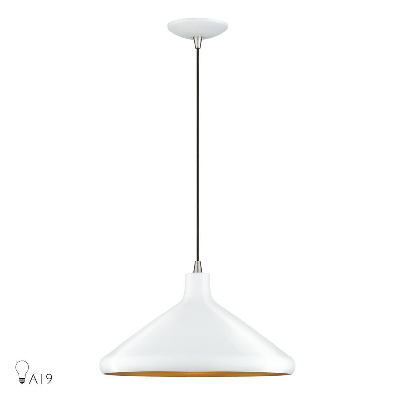 Geneva 15" Aluminum Cone Pendant in White with Brushed Nickel Accents
