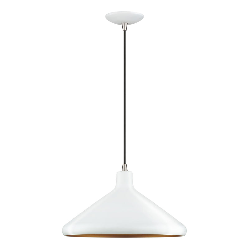 Geneva 15" Aluminum Cone Pendant in White with Brushed Nickel Accents