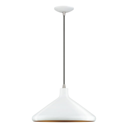 Geneva 15" Aluminum Cone Pendant in White with Brushed Nickel Accents
