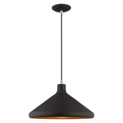 Geneva 15" Aluminum Cone Pendant in Black with Brushed Nickel Accents