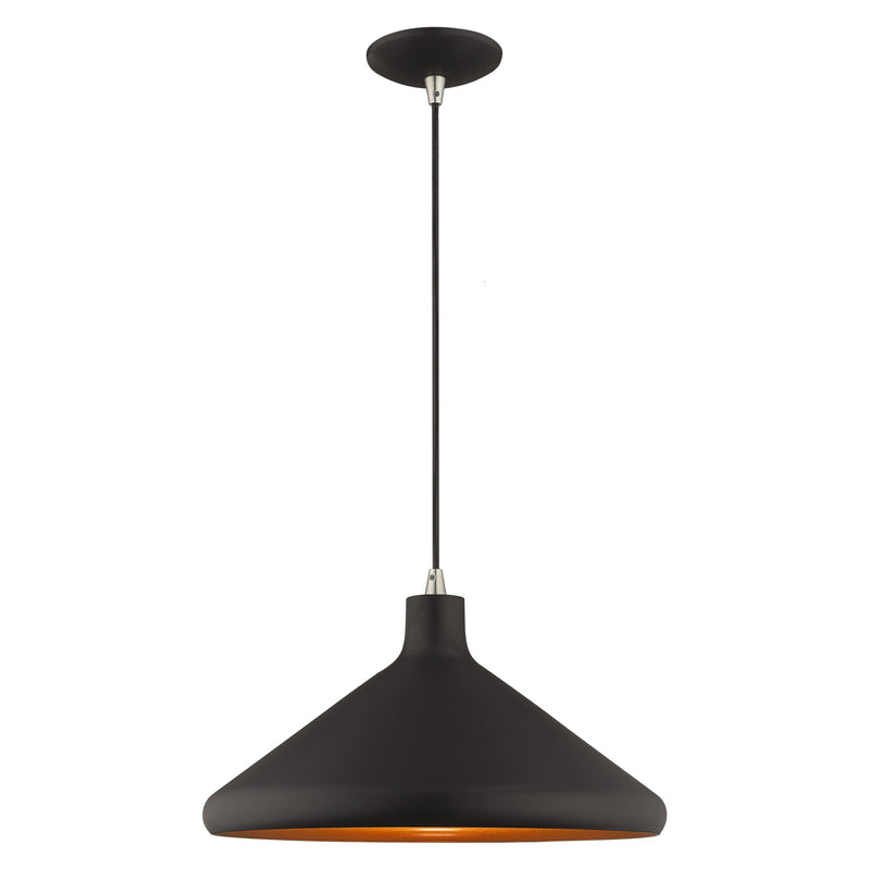 Geneva 15" Aluminum Cone Pendant in Black with Brushed Nickel Accents