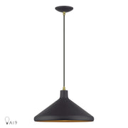Geneva 15" Aluminum Cone Pendant in Bronze with Antique Brass Accents