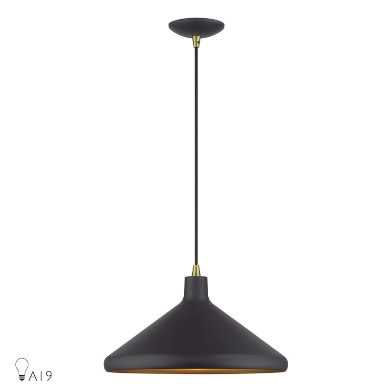 Geneva 15" Aluminum Cone Pendant in Bronze with Antique Brass Accents