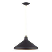 Geneva 15" Aluminum Cone Pendant in Bronze with Antique Brass Accents