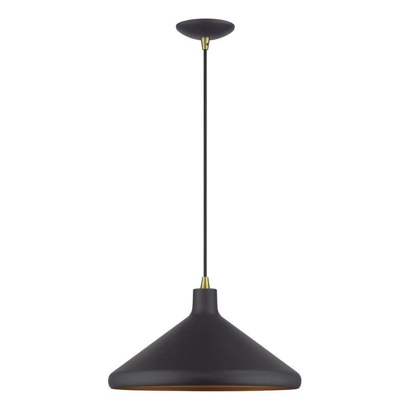 Geneva 15" Aluminum Cone Pendant in Bronze with Antique Brass Accents