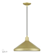 Geneva 15" Aluminum Cone Pendant in Soft Gold with Polished Brass Accents