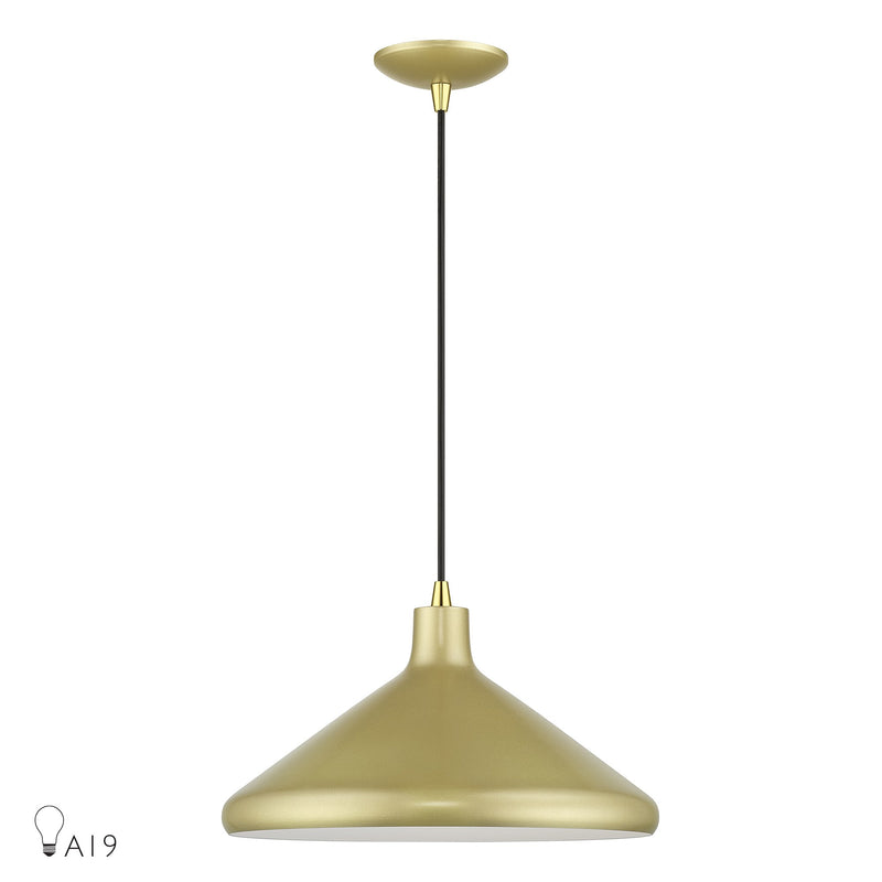 Geneva 15" Aluminum Cone Pendant in Soft Gold with Polished Brass Accents