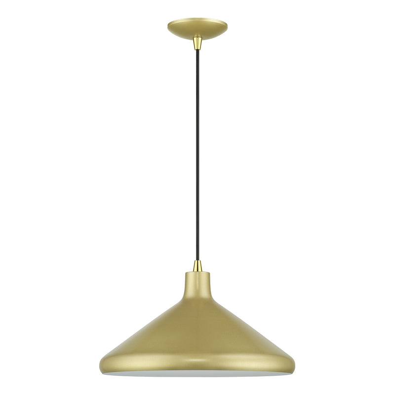 Geneva 15" Aluminum Cone Pendant in Soft Gold with Polished Brass Accents
