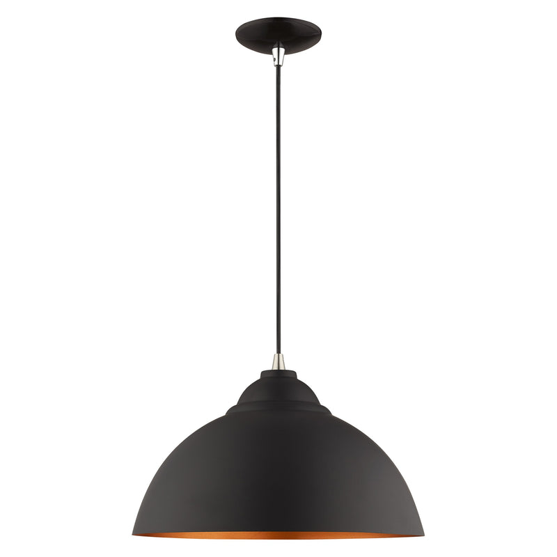Metal Shade Mini Pendants 15.5" Bell Pendant in Black with Brushed Nickel Accents