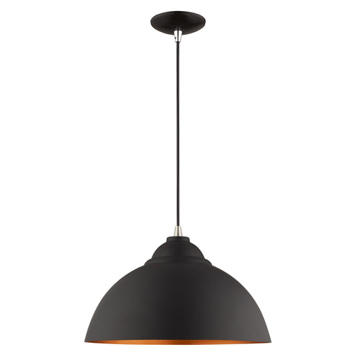 Metal Shade Mini Pendants 15.5" Bell Pendant in Black with Brushed Nickel Accents