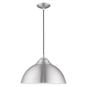 Metal Shade Mini Pendants 15.5" Bell Pendant in Brushed Aluminum with Polished Chrome Accents