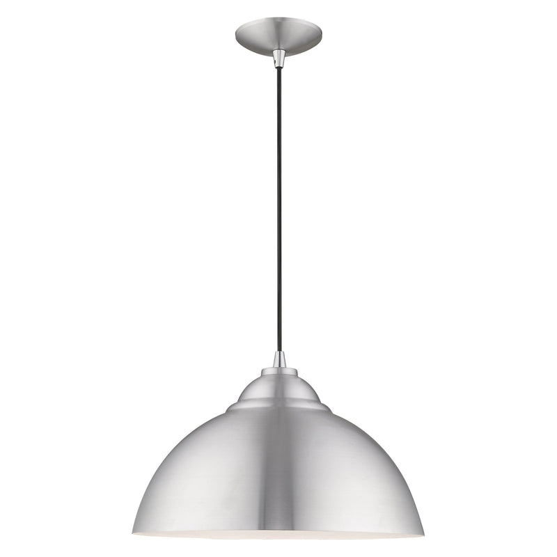 Metal Shade Mini Pendants 15.5" Bell Pendant in Brushed Aluminum with Polished Chrome Accents