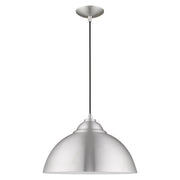 Metal Shade Mini Pendants 15.5" Bell Pendant in Brushed Aluminum with Polished Chrome Accents
