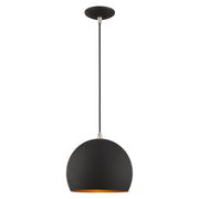 Metal Shade Mini Pendants 10" Dome Mini Pendant in Black with Brushed Nickel Accents