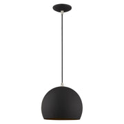 Metal Shade Mini Pendants 10" Dome Mini Pendant in Black with Brushed Nickel Accents